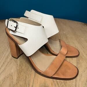 Via Spiga Belia Gladiator Sandal Color Block Leather Heel White Tan Women’s 7